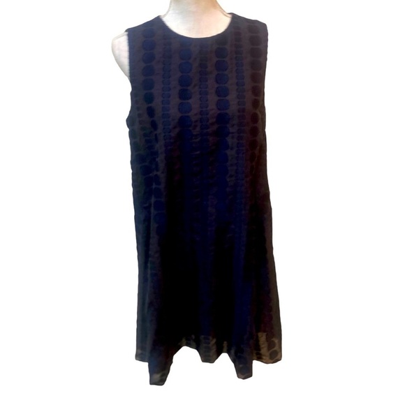 Donna morgan sleeveless a line dot dress back zip lined 60s vibe in navy size 8 - Picture 1 of 11